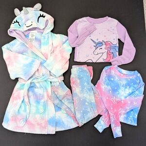 4 pc 4T Unicorn sleepwear+ Robe bundle 4 piece Kirkland cotton terry rainbow